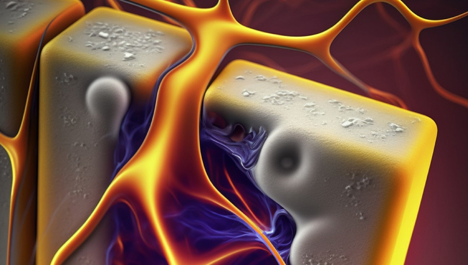 A digitally rendered image of a box covered in a fluorescent fluid.